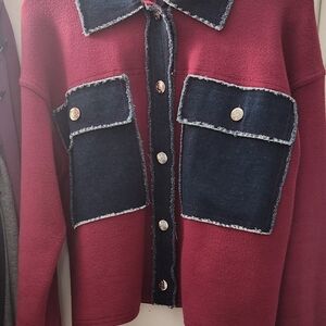 Nanette Lepore Women's Burgundy and Denim Jacket